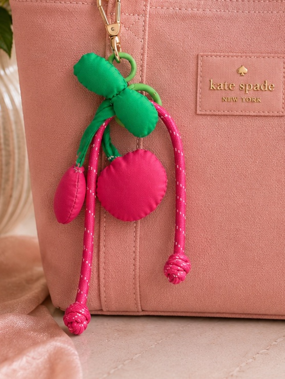 Soft Pink Playful Canvas Cherry Bag Charm - Picture 3 of 4
